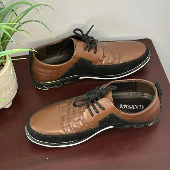 Gatsby Men's Brown Black‎ Oxford Derby Orthopedic Leather Shoes Size 9-10