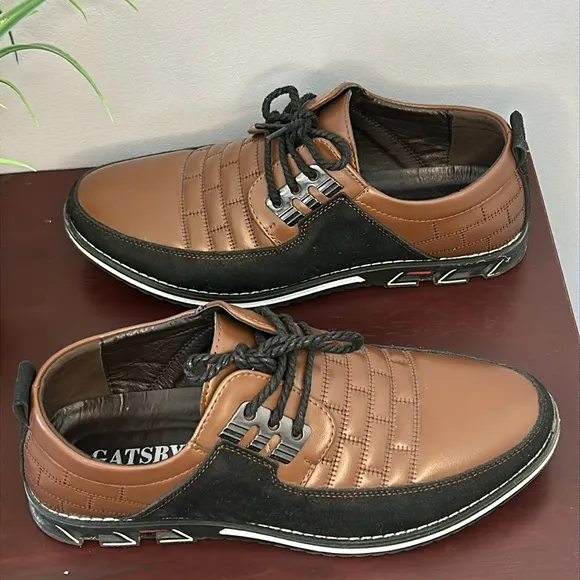 Gatsby Men's Brown Black‎ Oxford Derby Orthopedic Leather Shoes Size 9-10