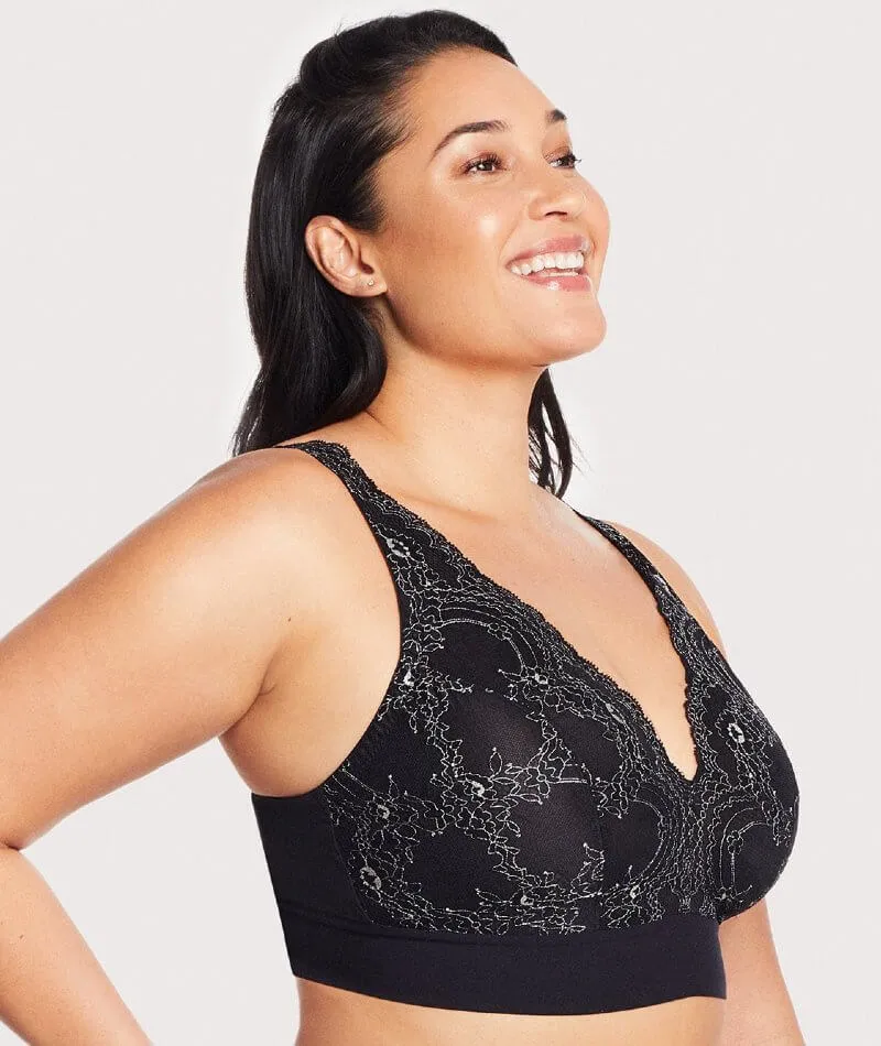 Glamorise Bramour Lexington Lace Plunge Wire-Free Bralette - Black