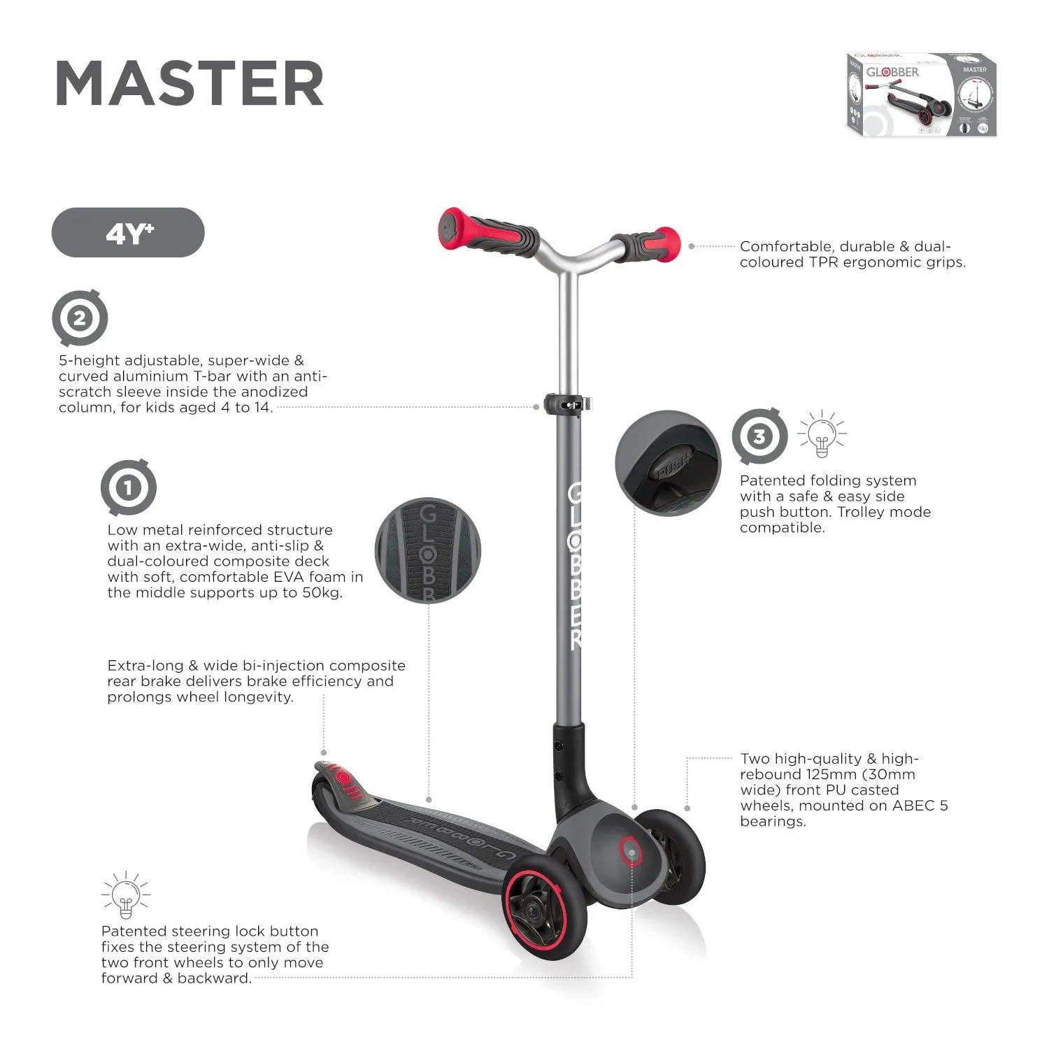 Globber Master Lights 3-Wheels Kids Scooter – Black (NEW COLOR)