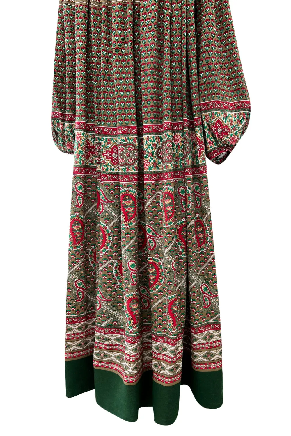 Gorgeous 1970s Lanvin Couture Printed Gathered Silk Caftan Dress w Balloon Sleeves & Felt Hem