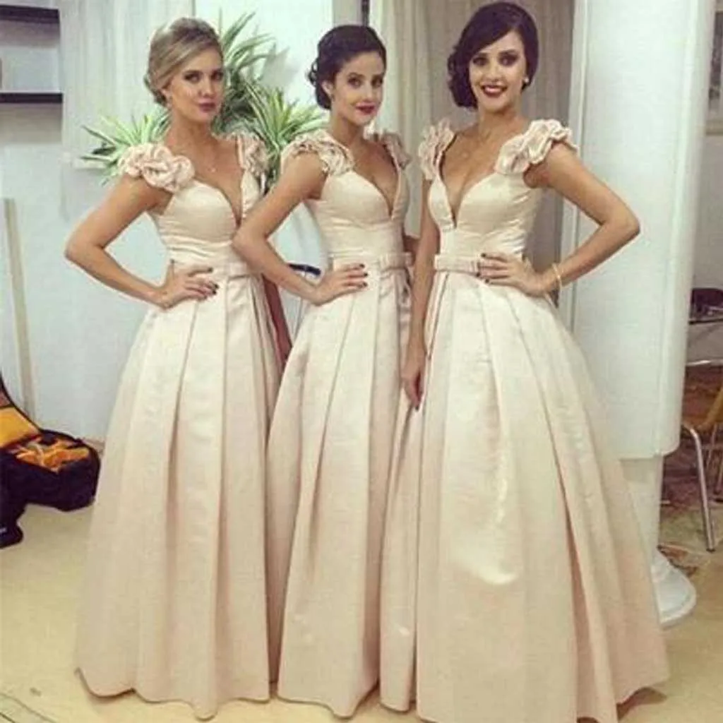 Gorgeous Off Shoulder V-Neck Sexy Affordable Wedding Party Bridesmaids Long Ball Gown, WGY0106