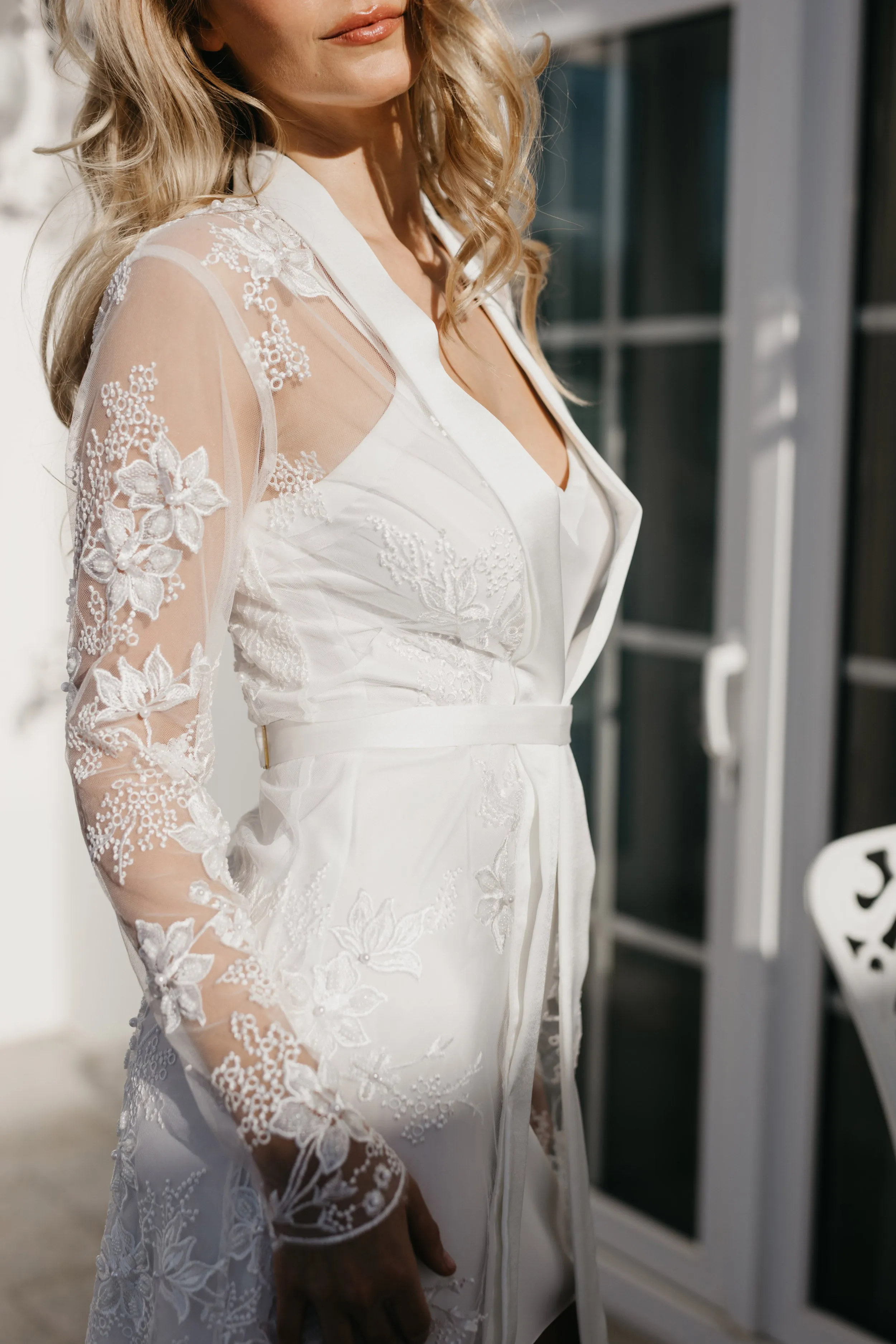 Grace Pearl Beaded Bridal Robe - Includes Slip