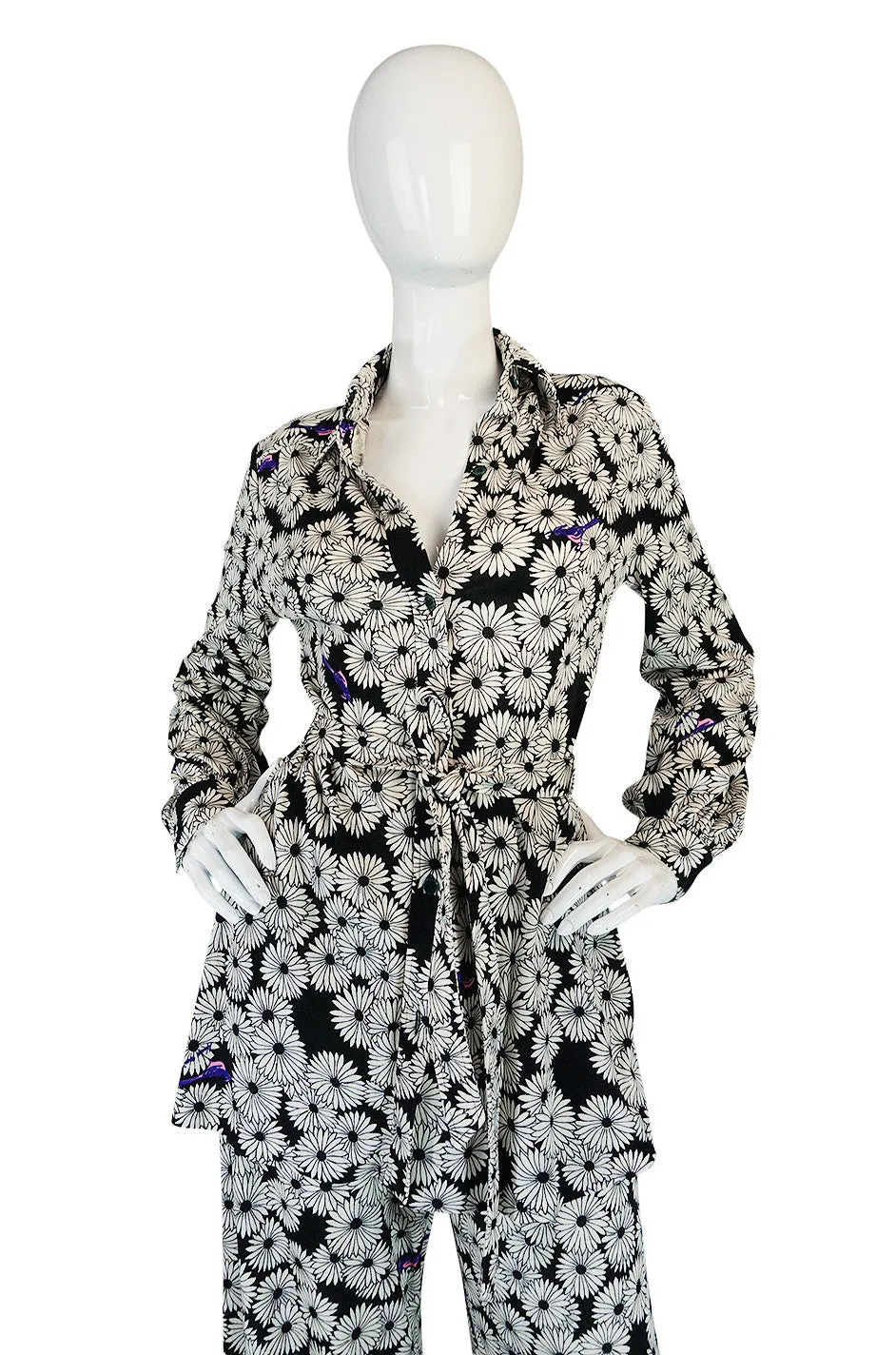 Graphic 1970s Hanae Mori Floral Print Jersey Pant & Top Set