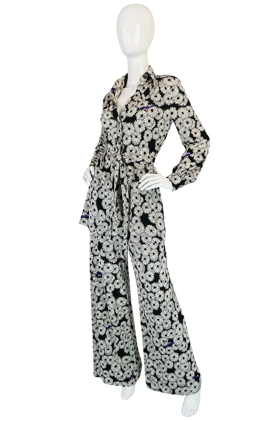 Graphic 1970s Hanae Mori Floral Print Jersey Pant & Top Set