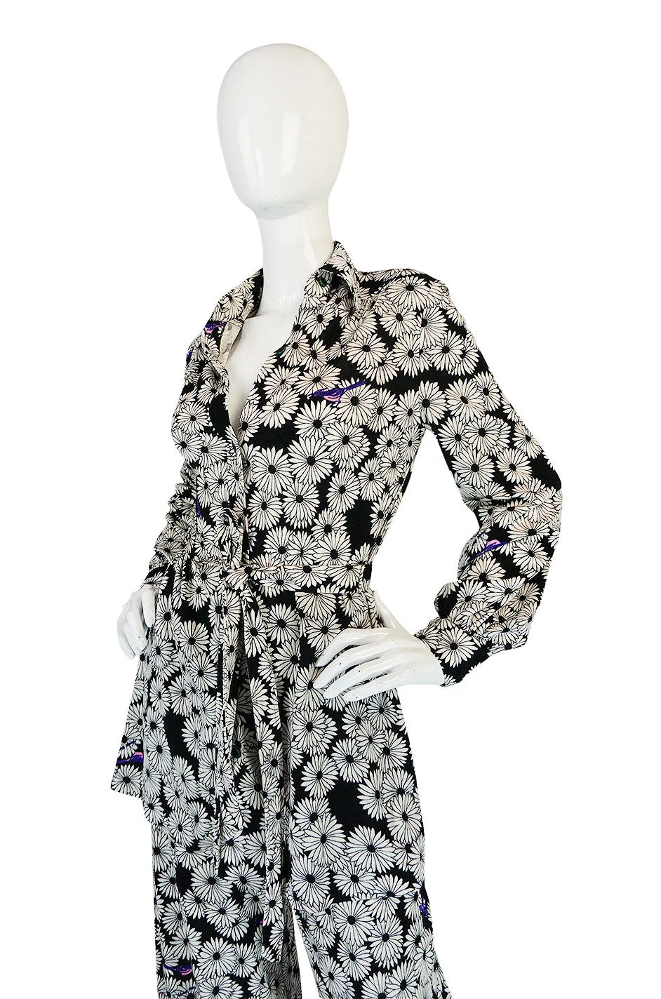 Graphic 1970s Hanae Mori Floral Print Jersey Pant & Top Set