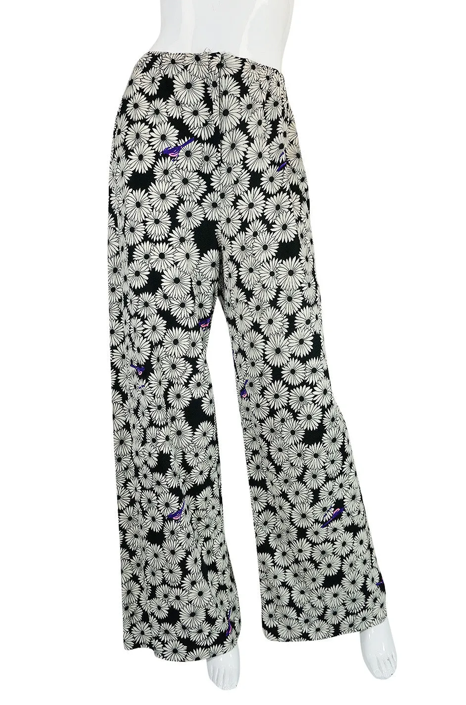 Graphic 1970s Hanae Mori Floral Print Jersey Pant & Top Set
