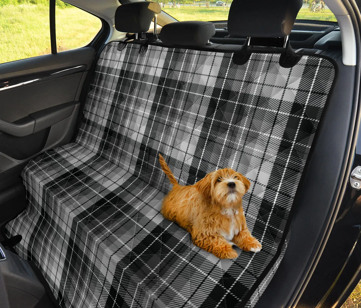 Gray, Black and White Tartan Plaid Back Seat Cover For Pets