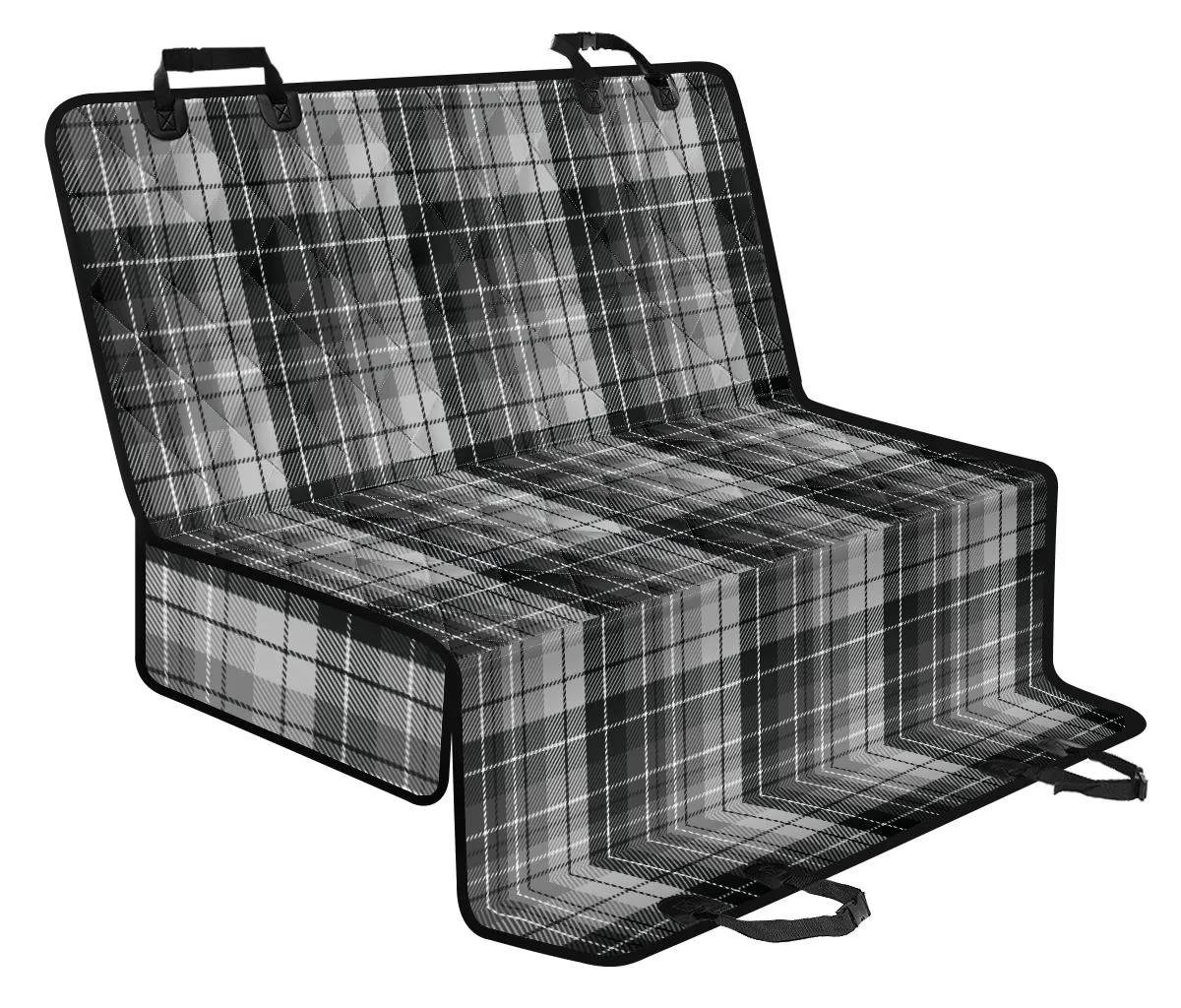 Gray, Black and White Tartan Plaid Back Seat Cover For Pets
