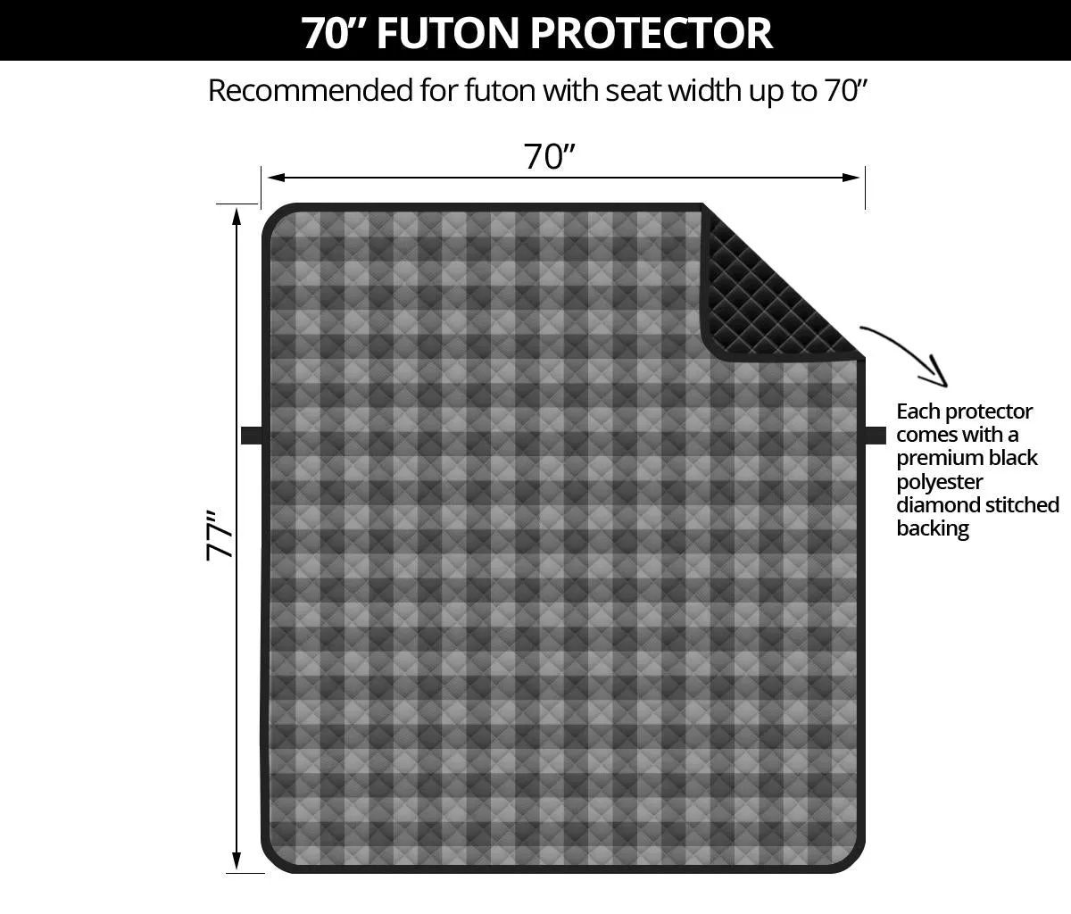 Gray Buffalo Plaid Futon Cover Couch Sofa Protector 70" Seat Width Slip Cover