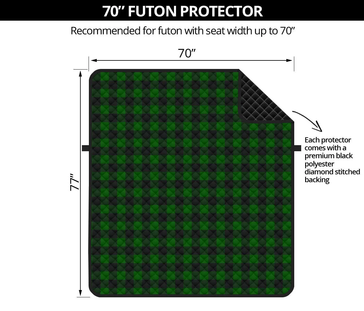 Green Buffalo Plaid 70" Futon Couch Cover Sofa Protector Farmhouse Decor