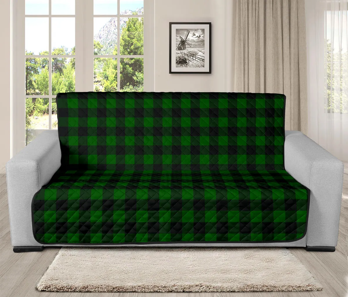 Green Buffalo Plaid 70" Futon Couch Cover Sofa Protector Farmhouse Decor