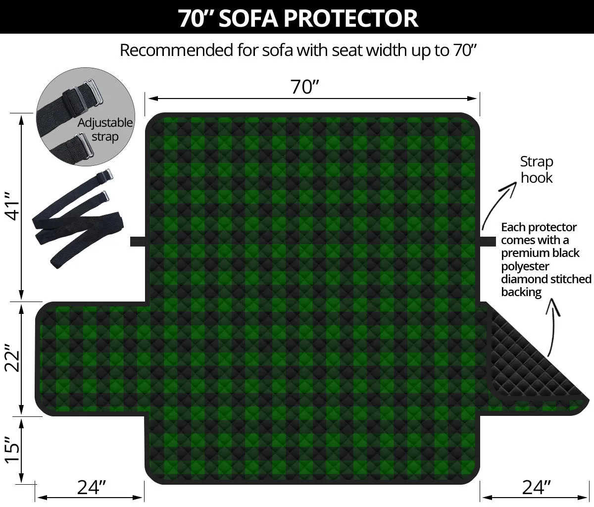 Green Buffalo Plaid 70" Sofa Cover Couch Protector Farmhouse Decor