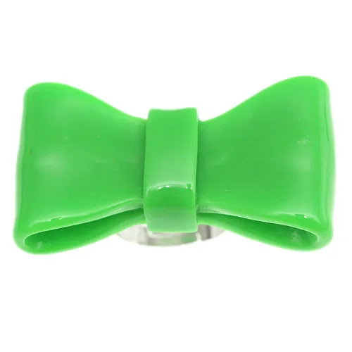 Green Large Glossy Bow Adjustable Ring