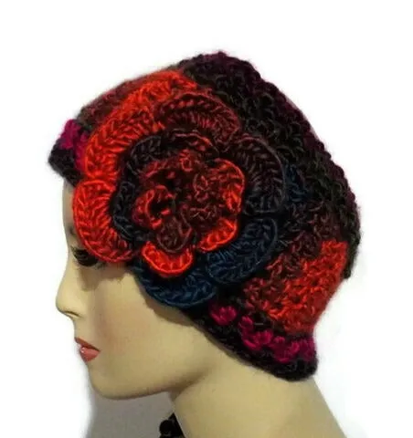 Green, purple, fuchsia ear warmer, crochet headband, woman size, THE LUSH ORCHID HEADBAND, must-have, holiday gift