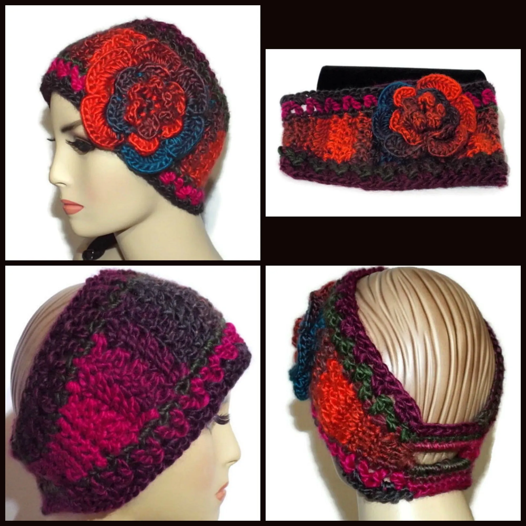 Green, purple, fuchsia ear warmer, crochet headband, woman size, THE LUSH ORCHID HEADBAND, must-have, holiday gift