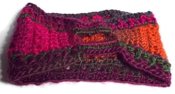 Green, purple, fuchsia ear warmer, crochet headband, woman size, THE LUSH ORCHID HEADBAND, must-have, holiday gift