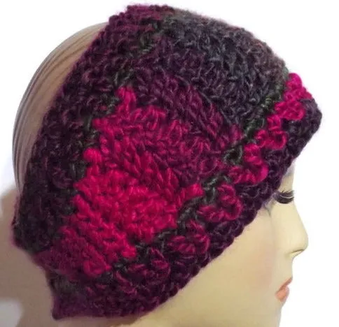 Green, purple, fuchsia ear warmer, crochet headband, woman size, THE LUSH ORCHID HEADBAND, must-have, holiday gift