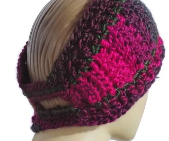 Green, purple, fuchsia ear warmer, crochet headband, woman size, THE LUSH ORCHID HEADBAND, must-have, holiday gift