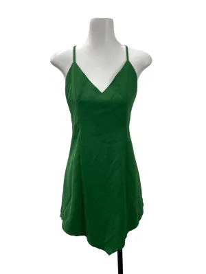 Green V Neck Cross Slip Dress