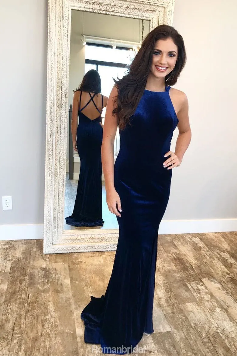 Halter Mermaid Backless Simple Cheap Long Prom Dresses, PD0573