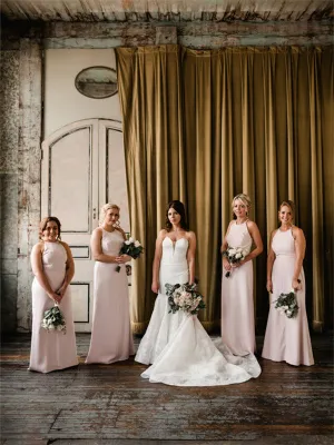 Halter Sheath Floor-length Simple Cheap Long Bridesmaid Dresses, BD0609