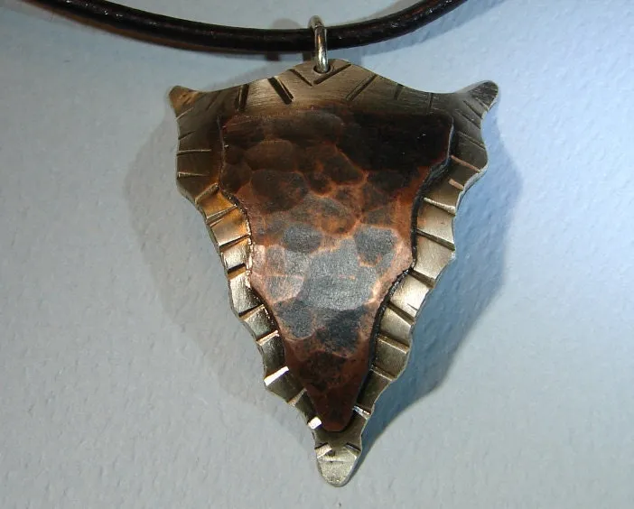 Hammered copper on sterling silver arrowhead necklace