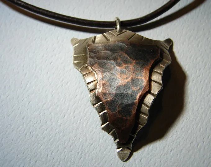 Hammered copper on sterling silver arrowhead necklace