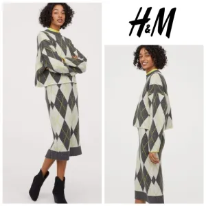 H&amp;M X Pringle Of Scotland Grey Argyle Sweater Knit Pencil Skirt. Size XS