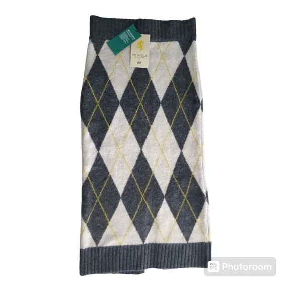 H&amp;M X Pringle Of Scotland Grey Argyle Sweater Knit Pencil Skirt. Size XS