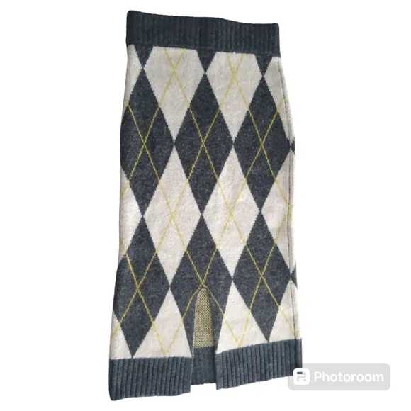 H&amp;M X Pringle Of Scotland Grey Argyle Sweater Knit Pencil Skirt. Size XS