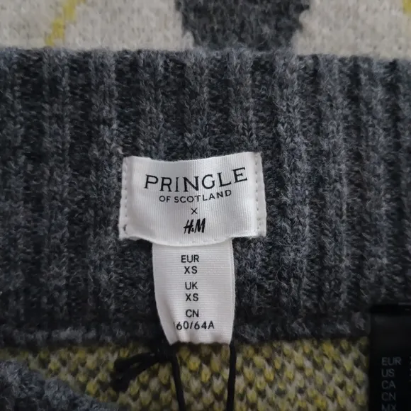 H&amp;M X Pringle Of Scotland Grey Argyle Sweater Knit Pencil Skirt. Size XS