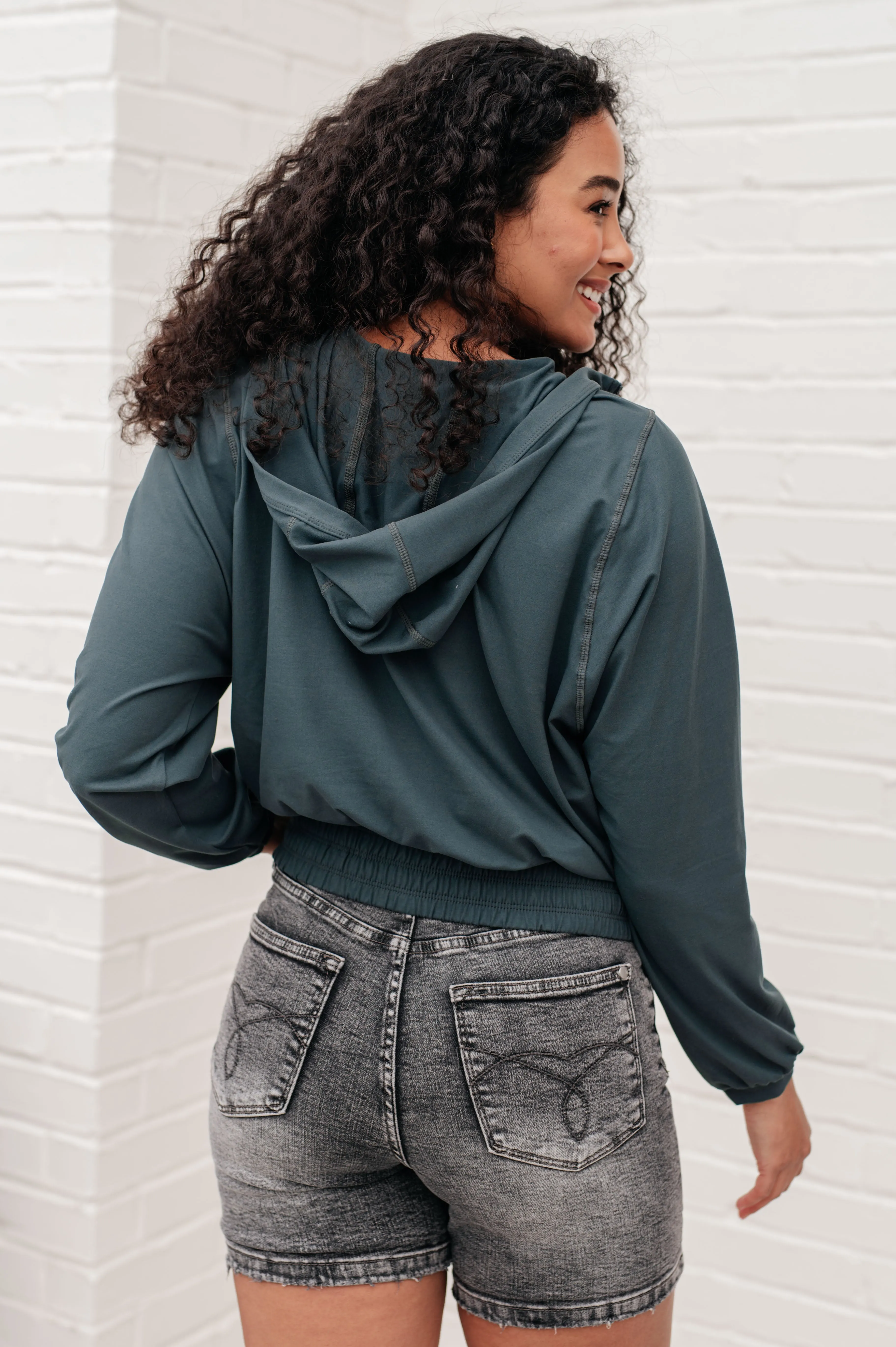 Hazel Blues® |  Morning Run Half Zip Hoodie in Smoked Spruce
