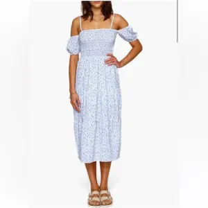 Heartloom Printed CottageCore Smocked Tiered Cold Shoulder Flowy Dress Size XS