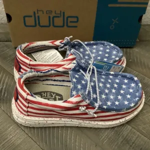 HEY DUDE Kids Wally Stars and Stripes Casual Moccasin Sneakers, size…