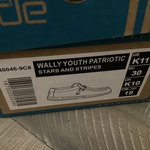 HEY DUDE Kids Wally Stars and Stripes Casual Moccasin Sneakers, size…