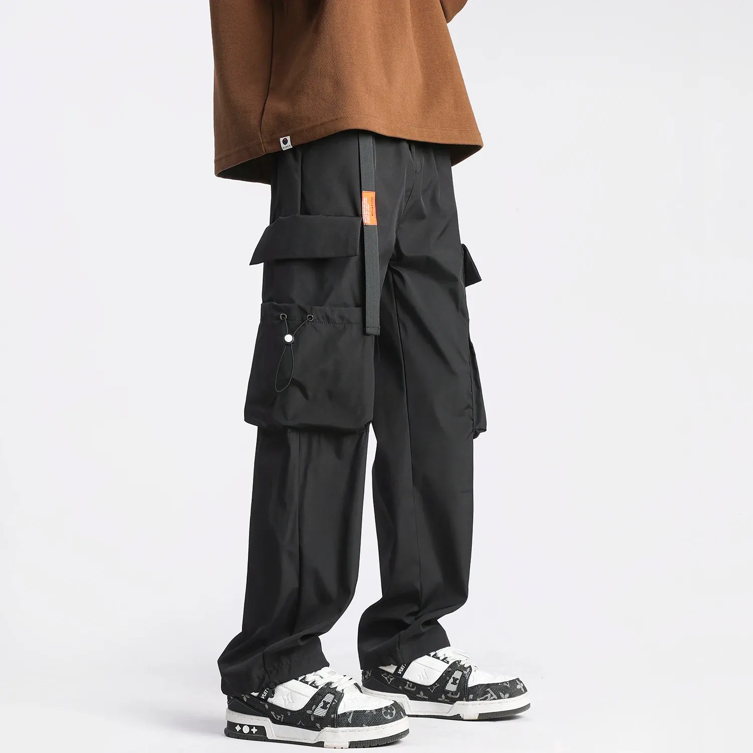 Hip Hop Ribbons Cargo Pants - Men's Streetwear Joggers with Elastic Waist and Casual Sweatpants Style