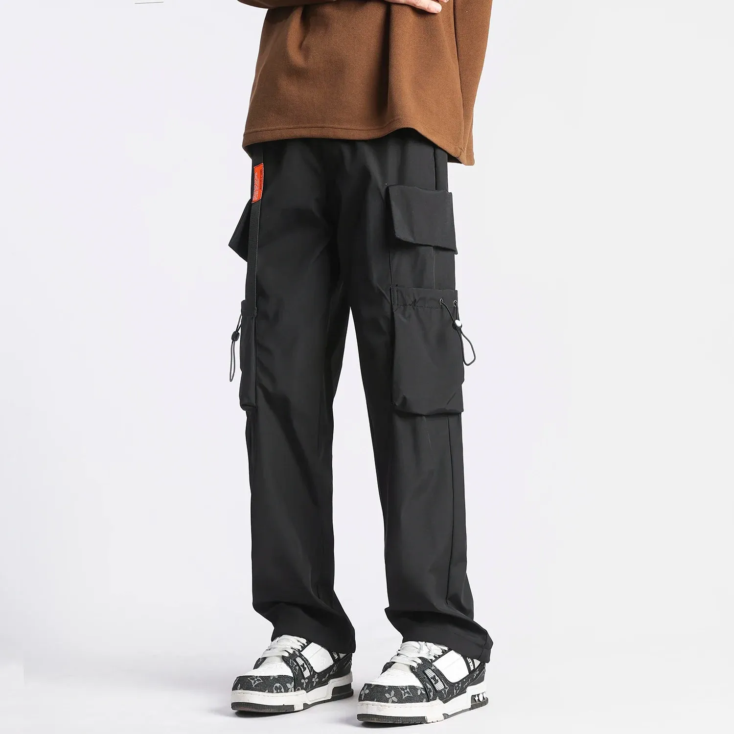 Hip Hop Ribbons Cargo Pants - Men's Streetwear Joggers with Elastic Waist and Casual Sweatpants Style