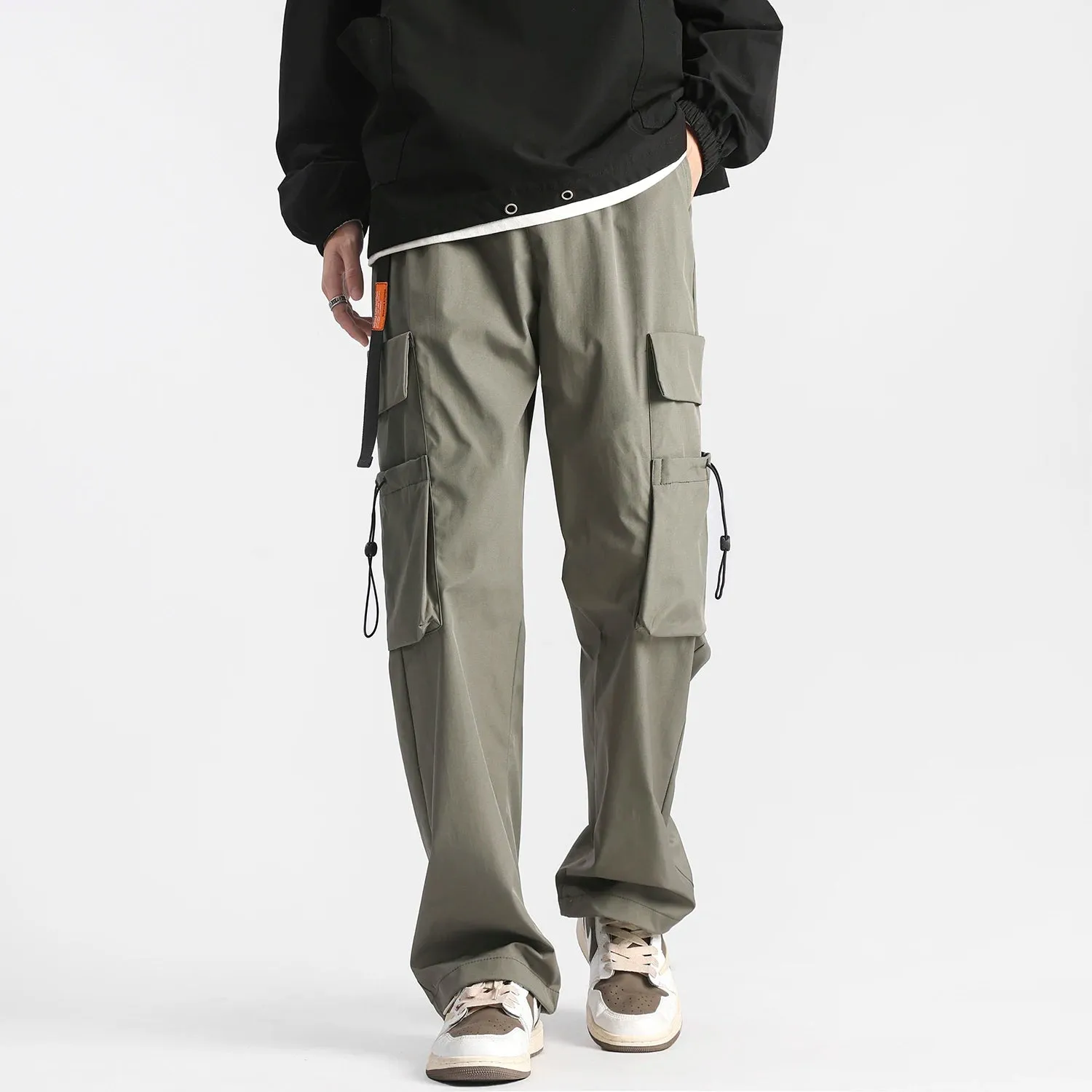 Hip Hop Ribbons Cargo Pants - Men's Streetwear Joggers with Elastic Waist and Casual Sweatpants Style