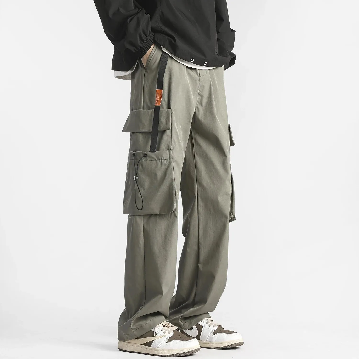 Hip Hop Ribbons Cargo Pants - Men's Streetwear Joggers with Elastic Waist and Casual Sweatpants Style