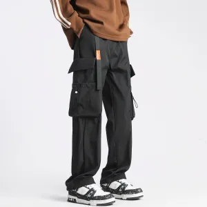 Hip Hop Ribbons Cargo Pants - Men's Streetwear Joggers with Elastic Waist and Casual Sweatpants Style