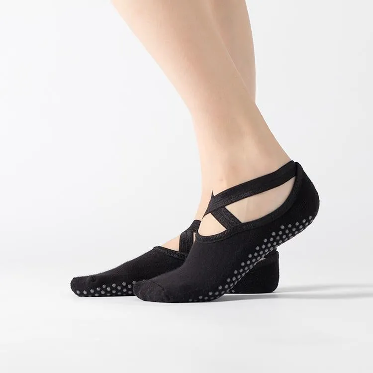 HJ Cross Tie Non-slip Damping Terry Bottom Yoga Socks