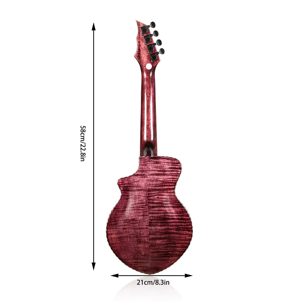 HRICANE concert size flame maple wood ukulele grape purple glossy finished