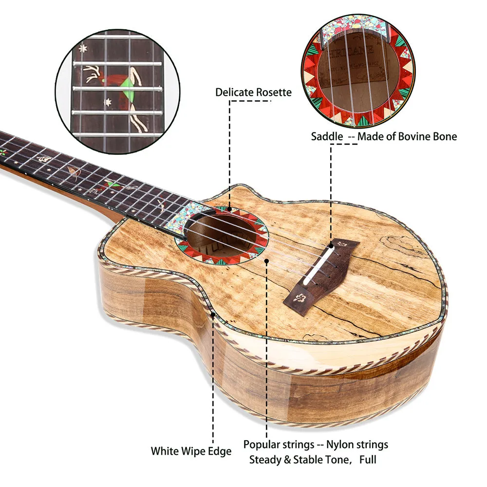 HRICANE concert size Spalted Maple ukulele