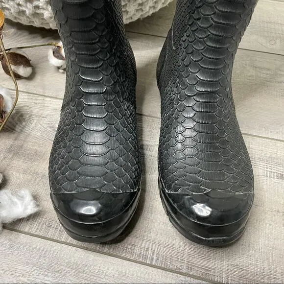 Hunter Carnaby Snake Boa Tall Wellies Rain Boots Black Size 6M