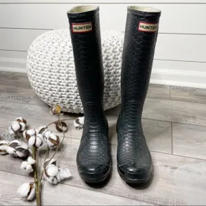 Hunter Carnaby Snake Boa Tall Wellies Rain Boots Black Size 6M