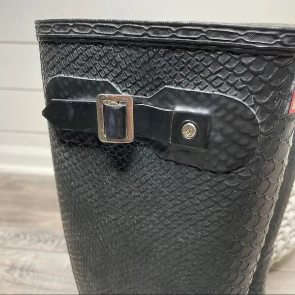 Hunter Carnaby Snake Boa Tall Wellies Rain Boots Black Size 6M