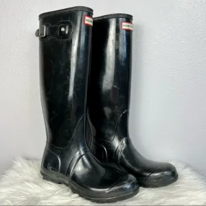 Hunter Tall Black Gloss Boots &quot;Nebula&quot; - Size 8