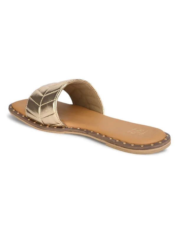 Hydes N Hues Golden Flat Sandal For Women