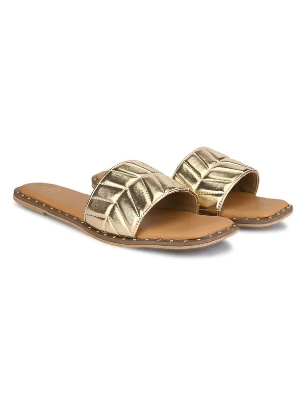 Hydes N Hues Golden Flat Sandal For Women